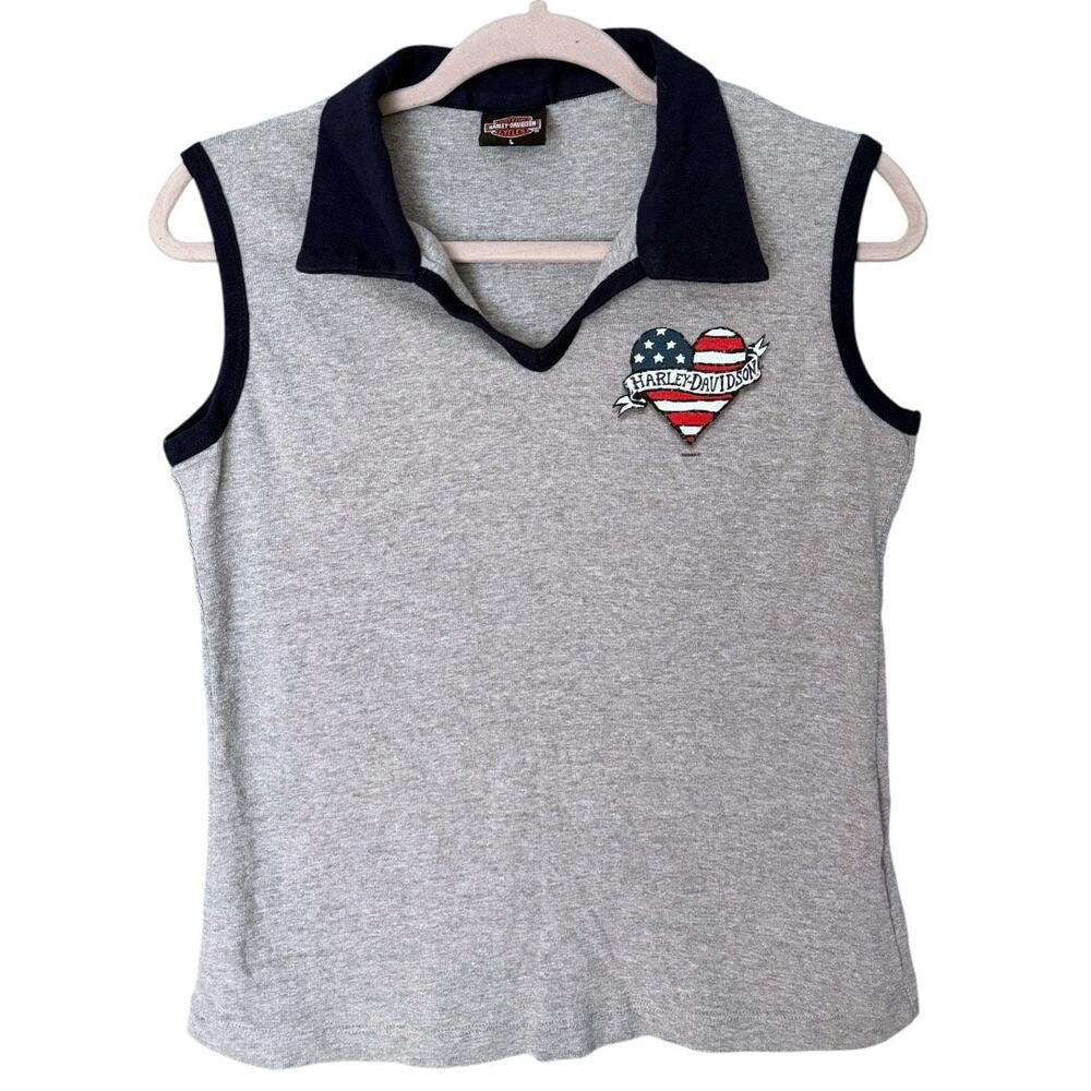 Harley-Davidson Y2K Sleeveless Polo Shirt Women’s L 2005 Concord NH Dealer Crop